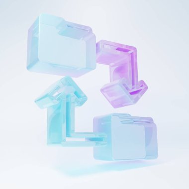 Frosted glass Cloud storage text document folder icon isolated on white background. Minimalism concept. 3D render illustration .