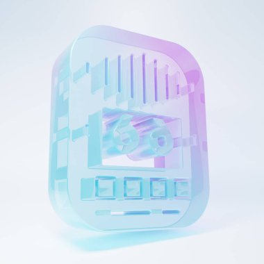 Beyaz arka planda izole edilmiş buzlu cam kaset çalar ikonu. Klasik ses kaydedici. Minimalizm kavramı. 3 Boyutlu resimleme .