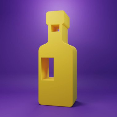 Yellow Wine bottle icon isolated on purple background. Minimalism concept. 3D render illustration .