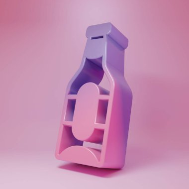 Purple-pink Beer bottle icon isolated on pink background. Minimalism concept. 3D render illustration .