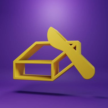 Yellow Butter in a butter dish icon isolated on purple background. Butter brick on plate. Milk based product. Natural dairy product. Minimalism concept. 3D render illustration .