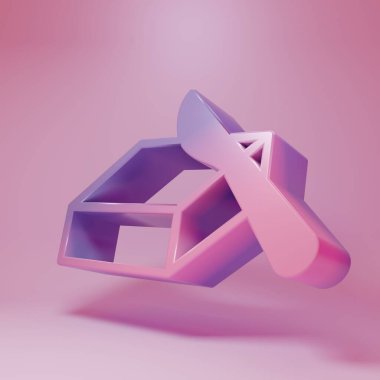 Purple-pink Butter in a butter dish icon isolated on pink background. Butter brick on plate. Milk based product. Natural dairy product. Minimalism concept. 3D render illustration .