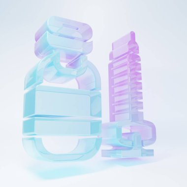 Beyaz arka planda izole edilmiş iğne ikonlu buzlu cam şırınga. Aşı, iğne, aşı, insülin konsepti. Minimalizm kavramı. 3 Boyutlu resimleme .