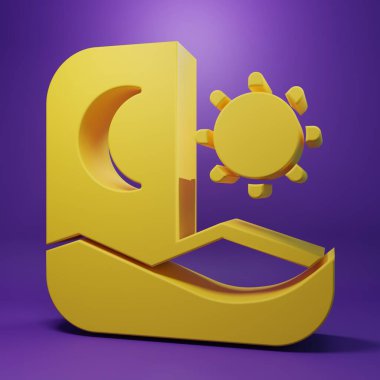 Yellow Ramadan fasting icon isolated on purple background. Fast day and night. Religious fasting. Minimalism concept. 3D render illustration.