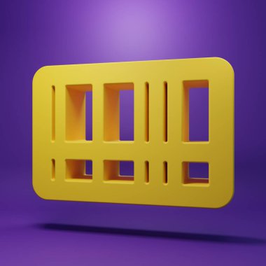 Yellow Barcode icon isolated on purple background. Minimalism concept. 3D render illustration.