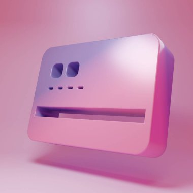 Purple-pink Credit card icon isolated on pink background. Online payment. Cash withdrawal. Financial operations. Shopping sign. Minimalism concept. 3D render illustration.