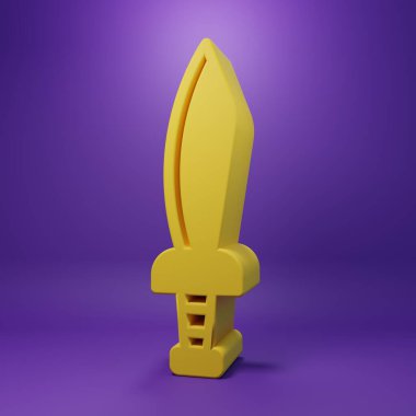 Yellow Pirate sword icon isolated on purple background. Sabre sign. Minimalism concept. 3D render illustration.