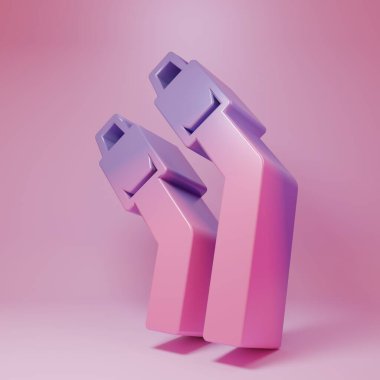 Pembe arka planda Mor-pembe LAN kablo ağı internet simgesi izole edildi. Minimalizm kavramı. 3 Boyutlu resimleme.