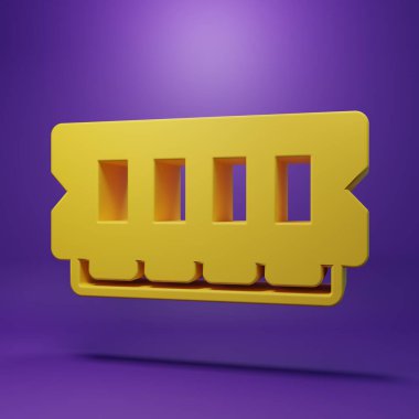 Yellow RAM, random access memory icon isolated on purple background. Minimalism concept. 3D render illustration.