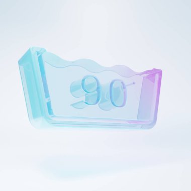 Frosted glass Washing under 90 degrees celsius icon isolated on white background. Temperature wash. Minimalism concept. 3D render illustration.