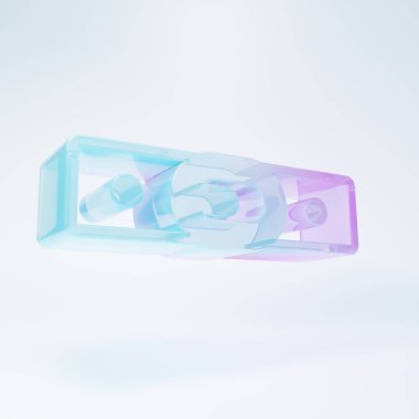 Frosted glass Leather belt with buttoned steel buckle icon isolated on white background. Minimalism concept. 3D render illustration.