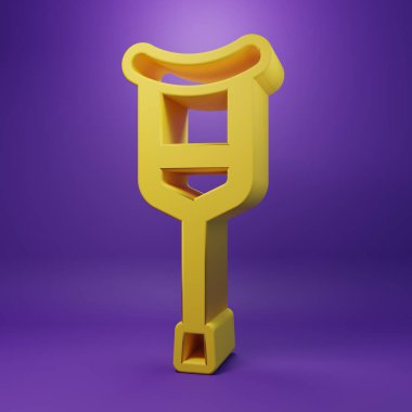 Yellow Crutch or crutches icon isolated on purple background. Equipment for rehabilitation of people with diseases of musculoskeletal system. Minimalism concept. 3D render illustration.