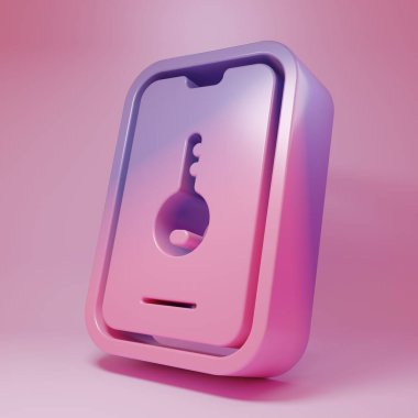 Purple-pink Online real estate house on smartphone icon isolated on pink background. Home loan concept, rent, buy, buying a property. Minimalism concept. 3D render illustration.