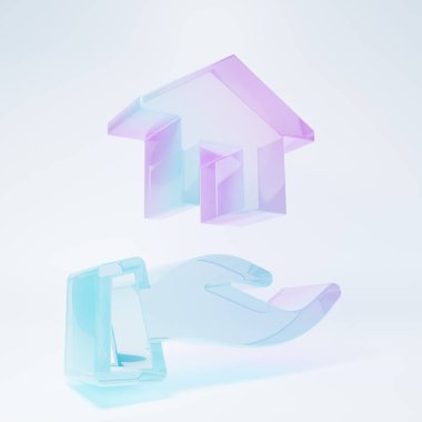 Frosted glass Realtor icon isolated on white background. Buying house. Minimalism concept. 3D render illustration.