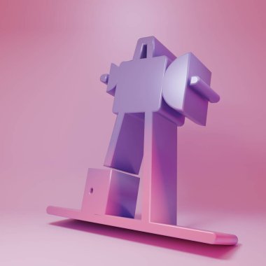 Purple-pink Antenna icon isolated on pink background. Radio antenna wireless. Technology and network signal radio antenna. Minimalism concept. 3D render illustration.