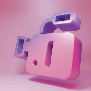 Purple-pink Cinema camera icon isolated on pink background. Video camera. Movie sign. Film projector. Minimalism concept. 3D render illustration.