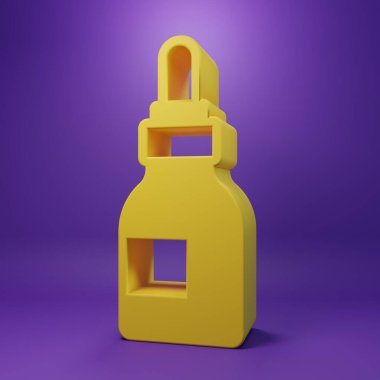 Sarı Sakal ve Bıyık, mor arka planda izole edilmiş yağ şişesi ikonu. Pipetli cam şişe. Minimalizm kavramı. 3 Boyutlu resimleme.