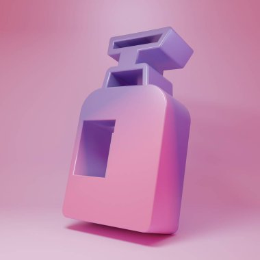 Purple-pink Bottle of shampoo icon isolated on pink background. Minimalism concept. 3D render illustration.