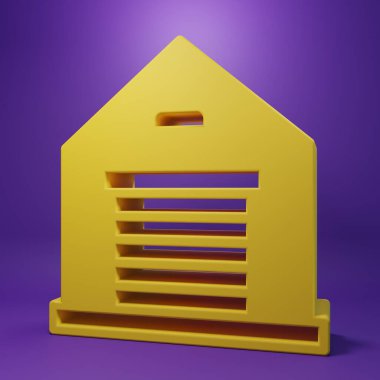 Sarı Depo simgesi mor arkaplanda izole edilmiş. Minimalizm kavramı. 3 Boyutlu resimleme.