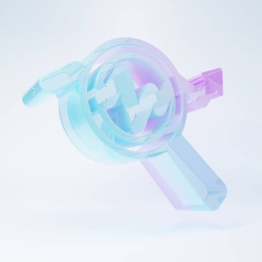 Frosted glass Magnifying glass and data analysis icon isolated on white background. Search sign. Minimalism concept. 3D render illustration.