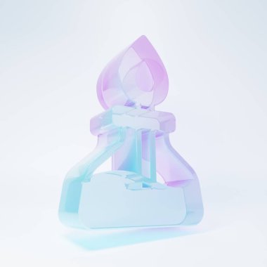 Frosted glass Alcohol or spirit burner icon isolated on white background. Chemical equipment. Minimalism concept. 3D render illustration.