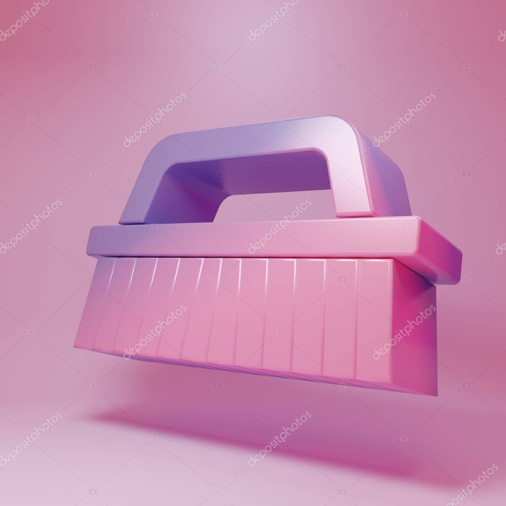 Purple-pink Brush for cleaning icon isolated on pink background. Minimalism concept. 3D render illustration.