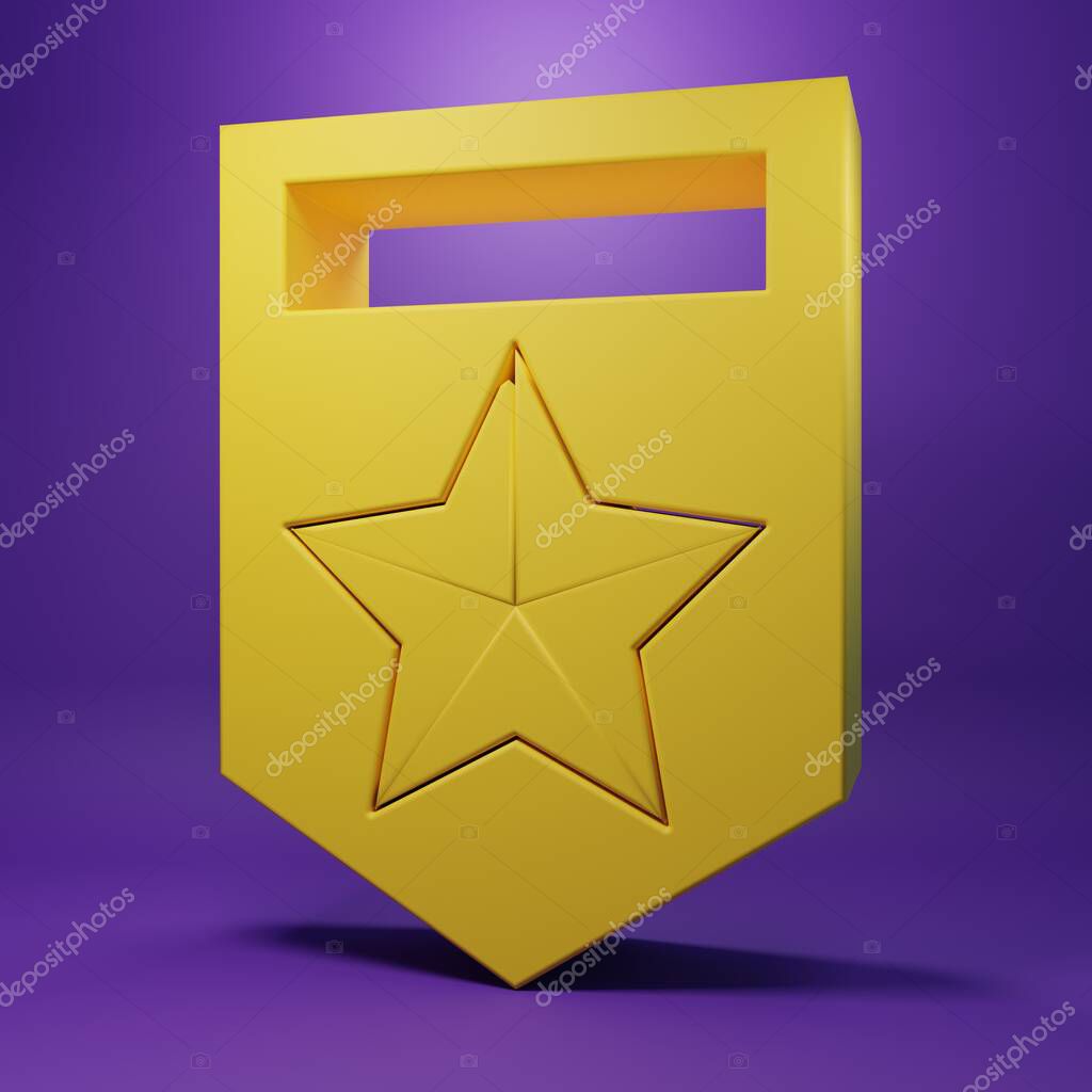 Yellow Chevron icon isolated on purple background. Military badge sign. Minimalism concept. 3D render illustration.