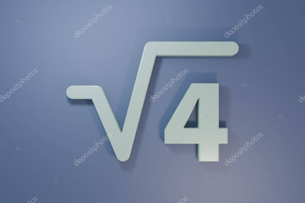 Grey Square root of 4 glyph icon isolated on purple-blue background. Mathematical expression. Minimalism concept. 3D render illustration.
