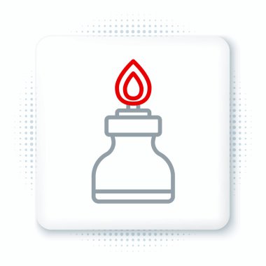 Beyaz arka planda izole edilmiş çizgi alkol veya ruh yakıcı ikonu. Kimyasal ekipman. Renkli taslak konsepti. Vektör.