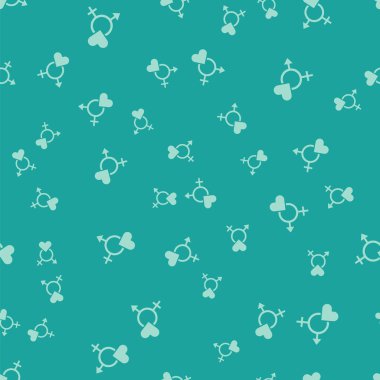 Yeşil cinsiyet simgesi, yeşil arka planda kusursuz desen izole etti. Erkek ve kadın sembolleri. Seks sembolü. Vektör.