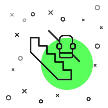 Siyah hat engelli asansör asansörü kaldırma ikonu beyaz arka planda izole edildi. Engelli insanlar için taşınabilir mekanik sandalye platformu. Vektör.