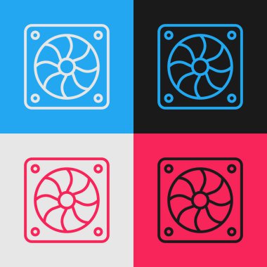 Pop Art Line Bilgisayar soğutucu simgesi renk arkaplanında izole edildi. Bilgisayar donanım pervanesi. Vektör.