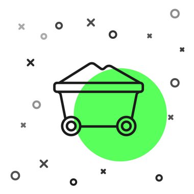 Siyah çizgi kömür madeni tramvay ikonu beyaz arka planda izole edilmiş. Fabrika kömür madeni vagonu. Vektör.