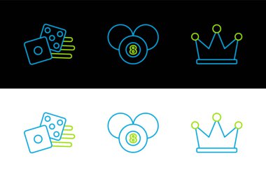 Crown Game zarları ve bilardo bilardo bilardo topu ikonu. Vektör.