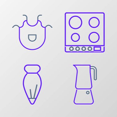 Moka çanak çörekleri, gaz sobası ve mutfak önlüğü için hazır et. Vektör.