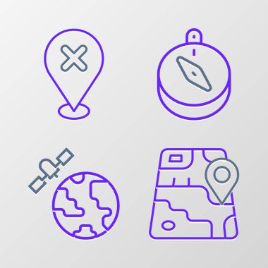 Pusula ve konum yörüngesinde çapraz işaret simgesi olan çizgi şehir haritası navigasyon uydularını ayarla. Vektör.