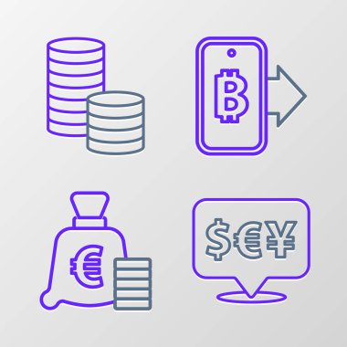 Mobil ve dolar ikonundan euro sembollü para bozdurma hattını belirleyin. Vektör.