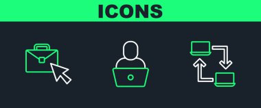 Set line Online working  and Freelancer icon. Vector.