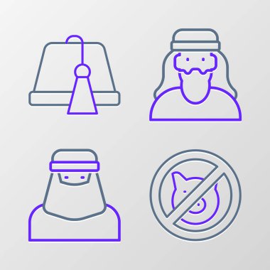 Hat kesin. Niqab 'ta domuz Müslüman kadın ve Türk şapka ikonu yok. Vektör.