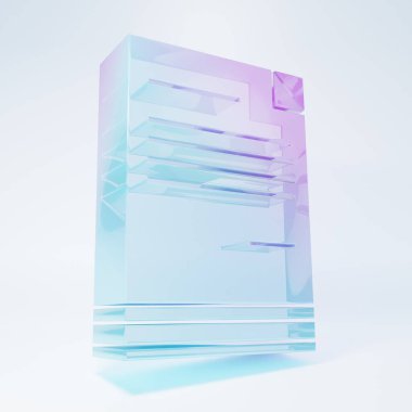 Beyaz arkaplanda izole edilmiş buzlu cam belge simgesi. Dosya simgesi. Kontrol listesi simgesi. İş konsepti. Minimalizm kavramı. 3 Boyutlu resimleme.