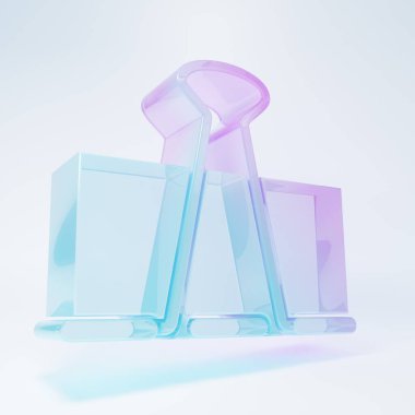 Beyaz arkaplanda izole edilmiş buzlu cam cilt klipsi simgesi. Ataç. Minimalizm kavramı. 3 Boyutlu resimleme.