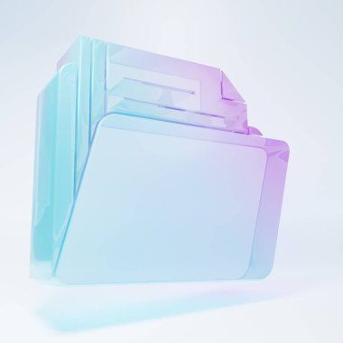 Frosted glass Document folder icon isolated on white background. Accounting binder symbol. Bookkeeping management. Minimalism concept. 3D render illustration.
