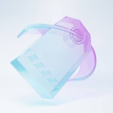 Frosted glass Blank label template price tag icon isolated on white background. Empty shopping discount sticker. Template discount banner. Minimalism concept. 3D render illustration.