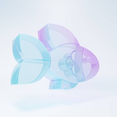 Frosted glass Fish icon isolated on white background. Minimalism concept. 3D render illustration.