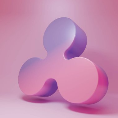 Pembe arka planda izole edilmiş mor-pembe kripto para dalgalı XRP simgesi. Altcoin sembolü. Engelleme zinciri tabanlı şifreli para birimi. Minimalizm kavramı. 3 Boyutlu resimleme.