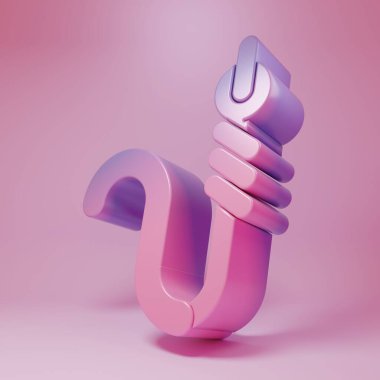 Mor pembe olta iğnesi ve solucanlar pembe arka planda izole edilmiş. Balık oltası. Minimalizm kavramı. 3 Boyutlu resimleme.