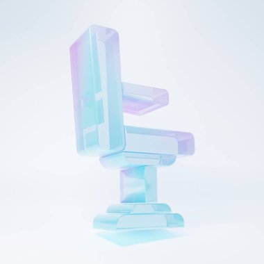 Beyaz arka planda izole edilmiş buzlu cam berber koltuğu ikonu. Berber koltuğu tabelası. Minimalizm kavramı. 3 Boyutlu resimleme.