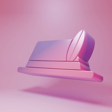 Mor-pembe Oktoberfest şapka ikonu pembe arka planda izole edildi. Tüylü avcı şapkası. Alman şapkası. Minimalizm kavramı. 3 Boyutlu resimleme.