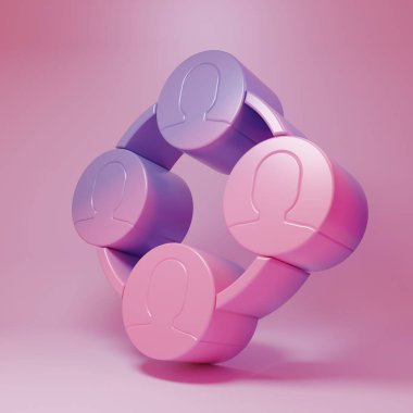 Purple-pink Project team base icon isolated on pink background. Business analysis and planning, consulting, team work, project management. Minimalism concept. 3D render illustration.