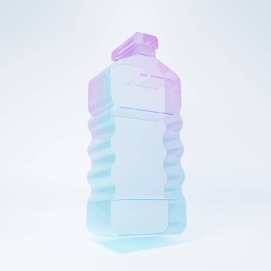 Beyaz arka planda izole edilmiş buzlu cam plastik şişe ikonu. Minimalizm kavramı. 3 Boyutlu resimleme.
